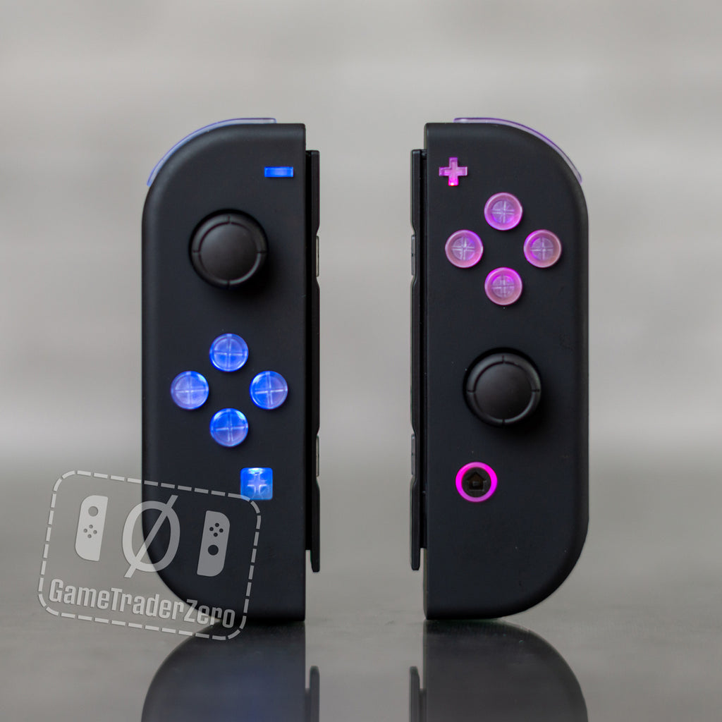 Custom Nintendo Switch Joy-Con Controllers Black LED MOD Backlit Buttons and Clear D-Pad Option