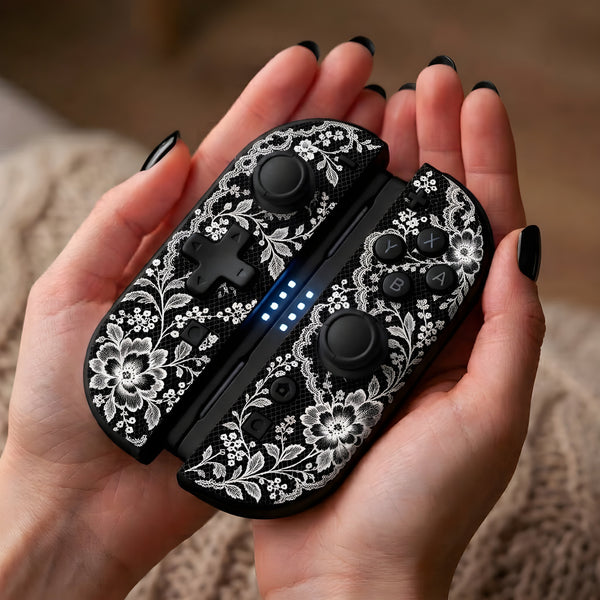 Phantom Lace Custom Nintendo Switch 2 Joy-Cons | White Lace on Matte Black