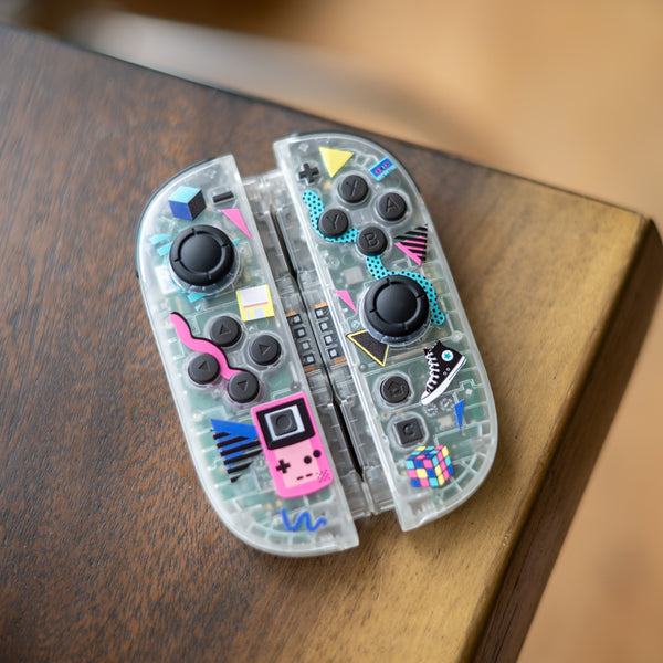 Custom "90s Retro" Nintendo Switch 2 Joy-Cons – Clear Glow-in-the-Dark