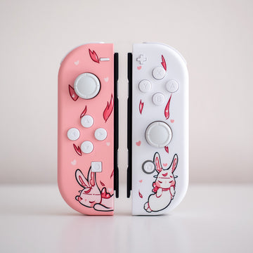 Custom joycons with a cute pink bunny print for kawaii lovers.