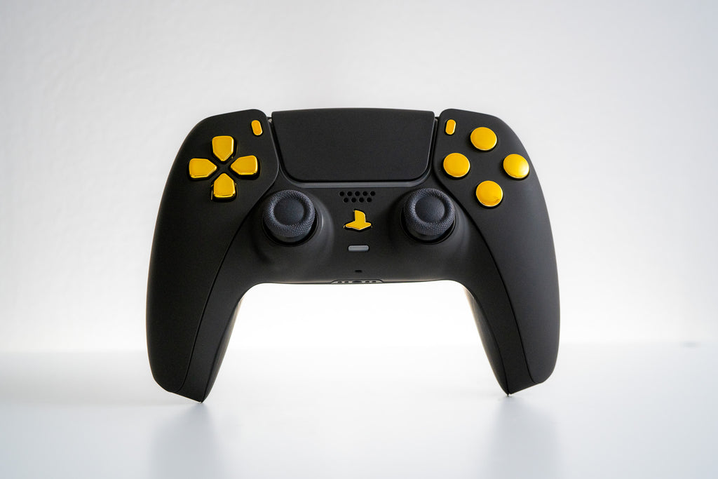 Black PS5 Controller with Gold Buttons - GameTraderZero