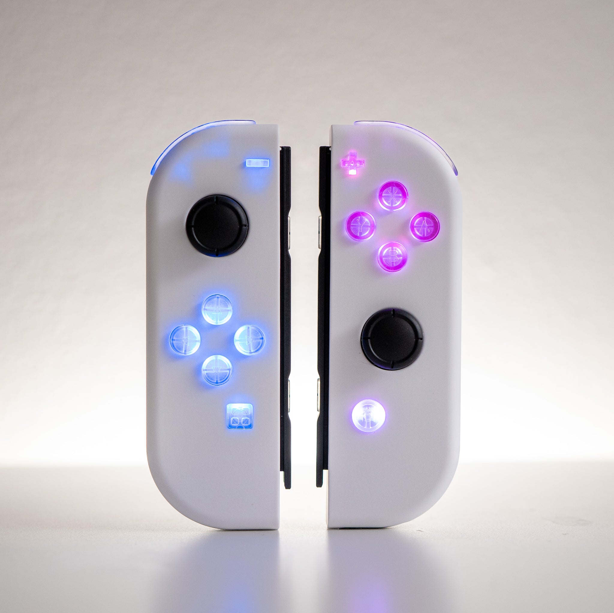 White on White LED Custom Joy-Con Controllers — Backlit Clear
