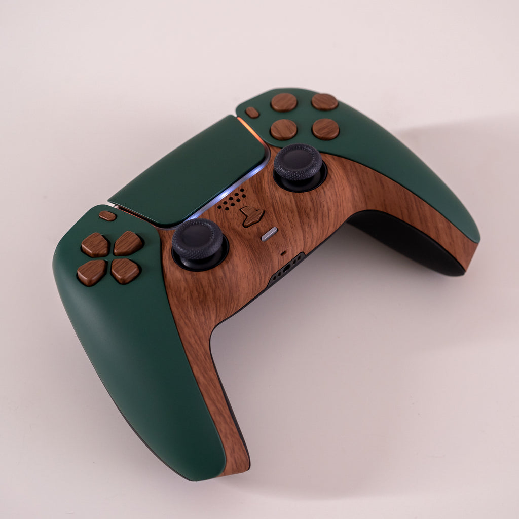 Customer Styles Controller Pine Green PS5 Controller with Wood-Style Buttons & Trim - GameTraderZero