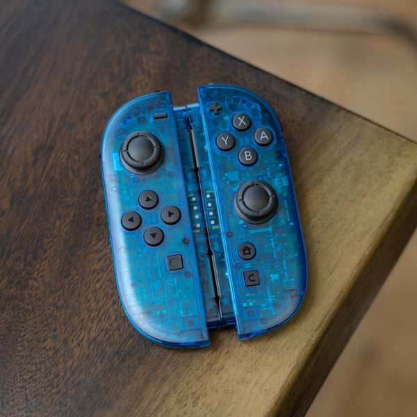 Custom Switch 2 Joy-Cons "Funtastic" Clear Blue Gaming Controllers