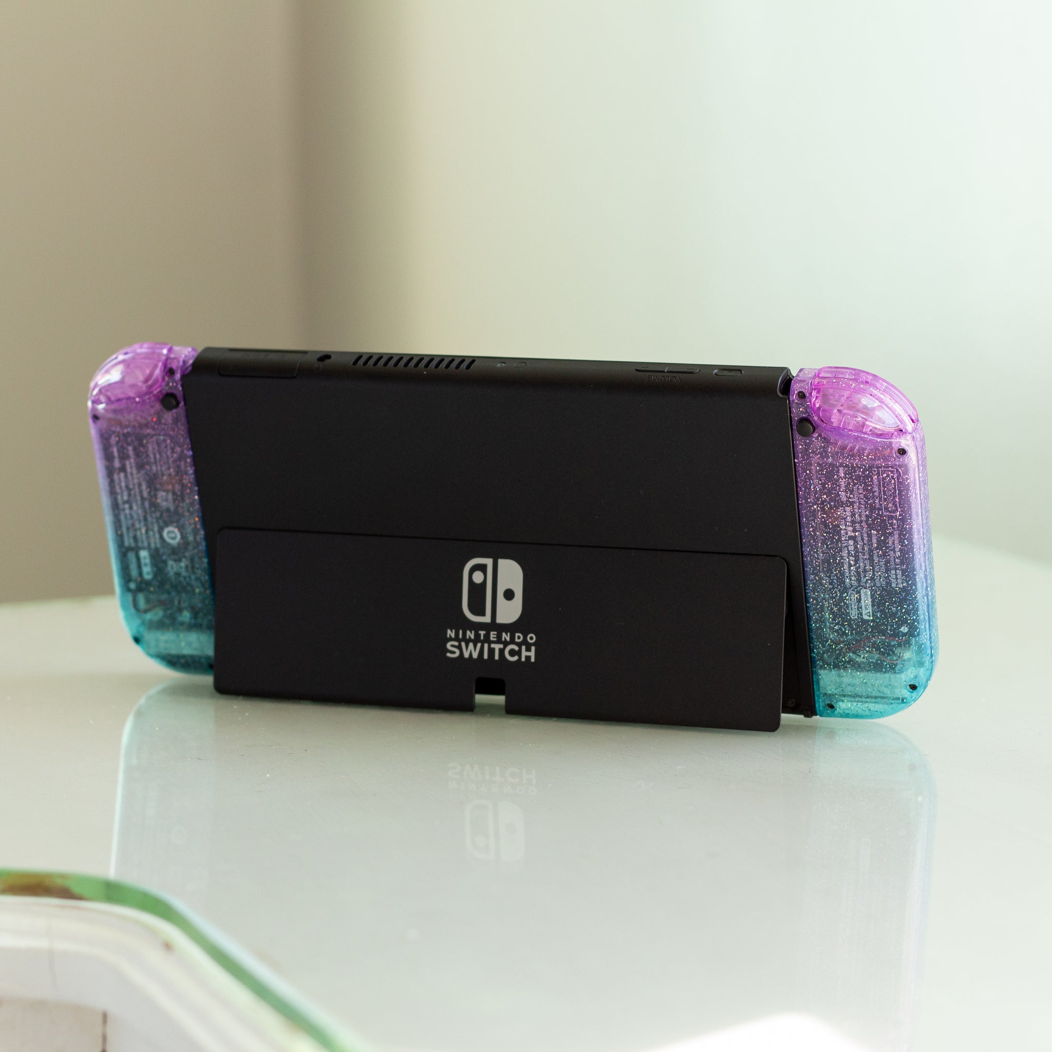 Cosmic Glitter Joy-Cons Clear Purple and Emerald Nintendo Switch 