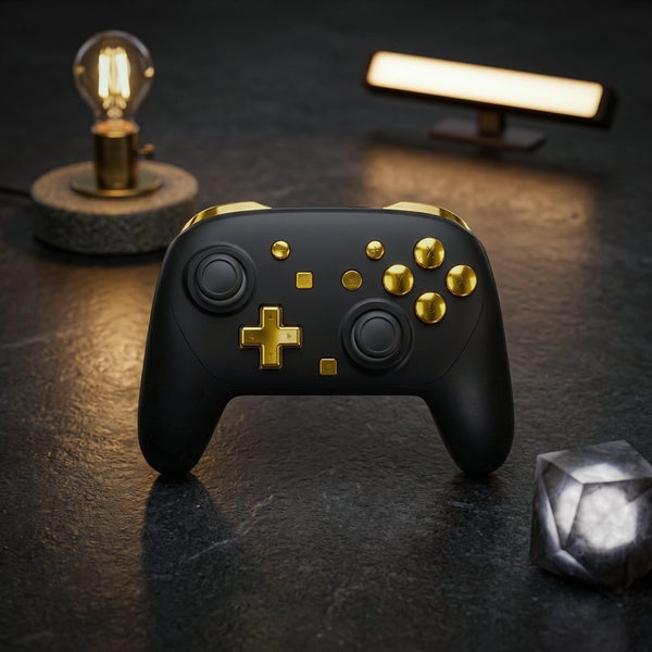 Midnight Gold Horizon Custom Switch 2 Pro-Controller | Matte Black & Chrome Gold