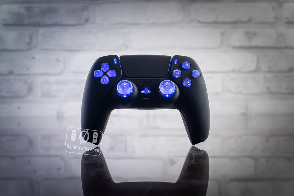 Black PS5 Controller with Clear LED Buttons - GameTraderZero
