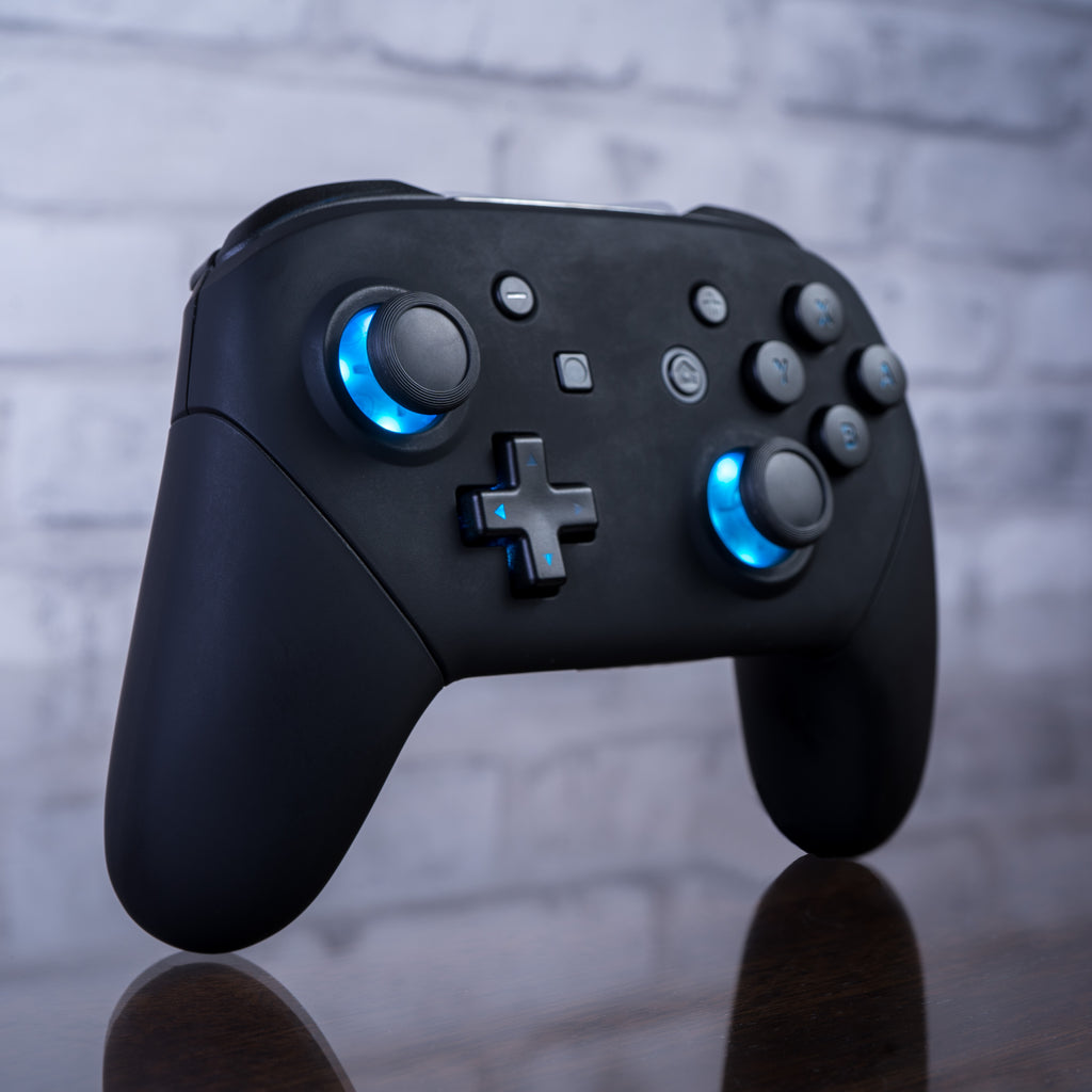 Custom Led Button CUSTOM Pro Controller Nintendo SWITCH LED Mod Black On Black With Back ...