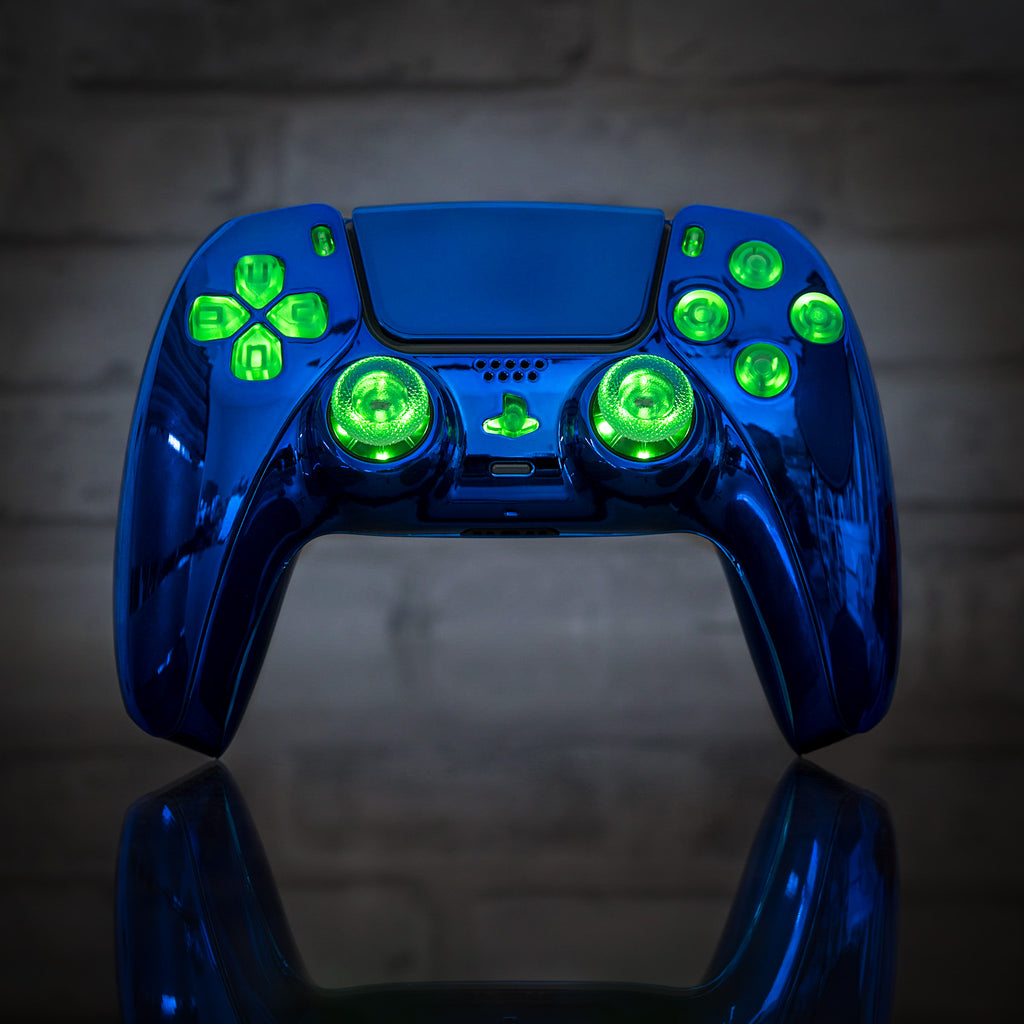 Chrome Blue PS5 Controller LED Backlit Buttons - GameTraderZero