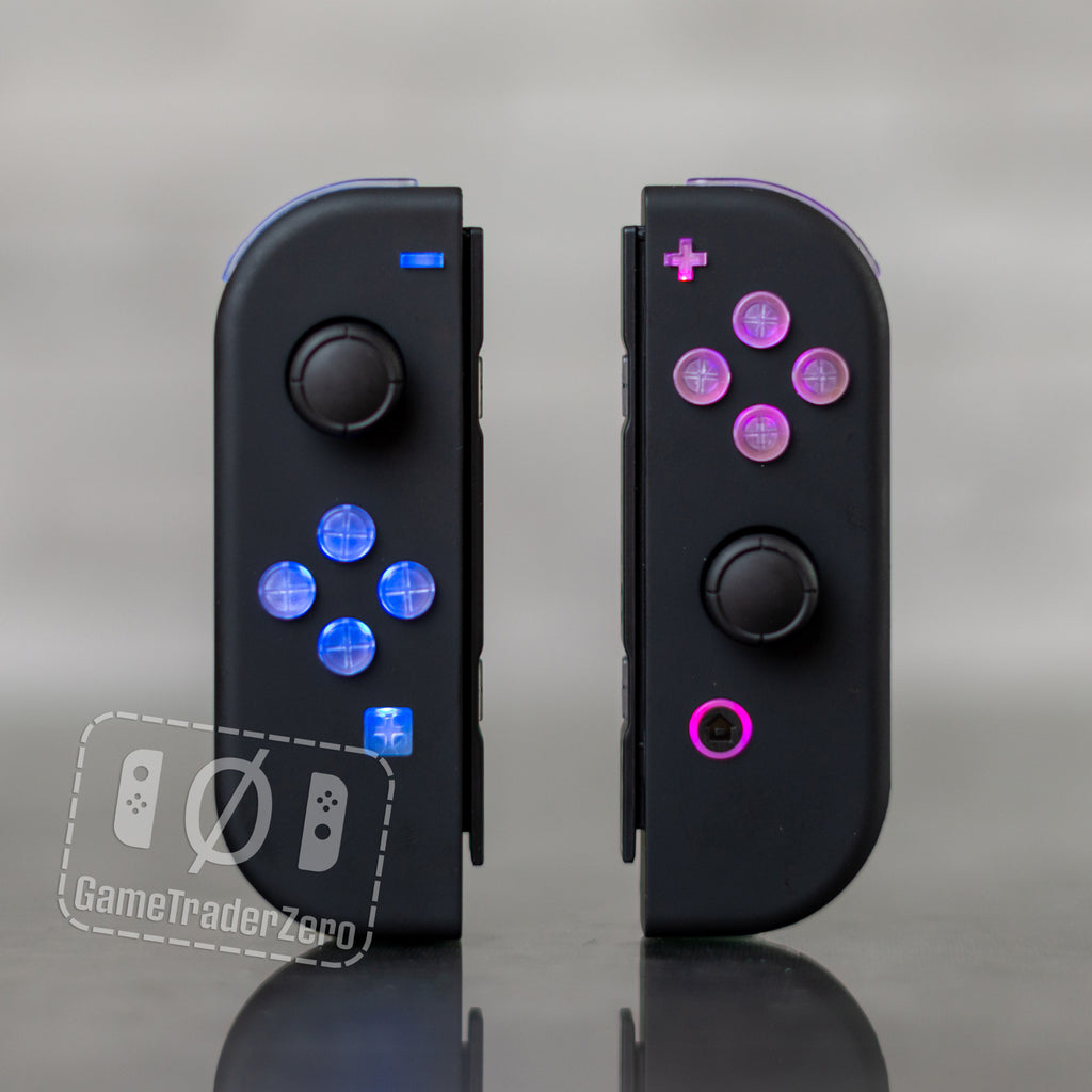 Benutzerdefinierte Nintendo Switch Joy-Con-Controller, schwarze LED-MOD-Tasten mit Hintergrundbeleuchtung und klare D-Pad-Option