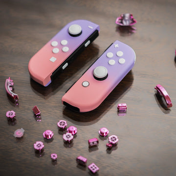 Custom joycons with pretty purple and pink colors.