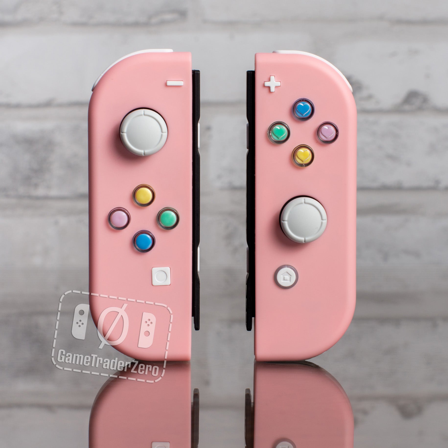 Pink Joy Cons Mod with Pastel Hearts Buttons Nintendo Switch Custom Controllers