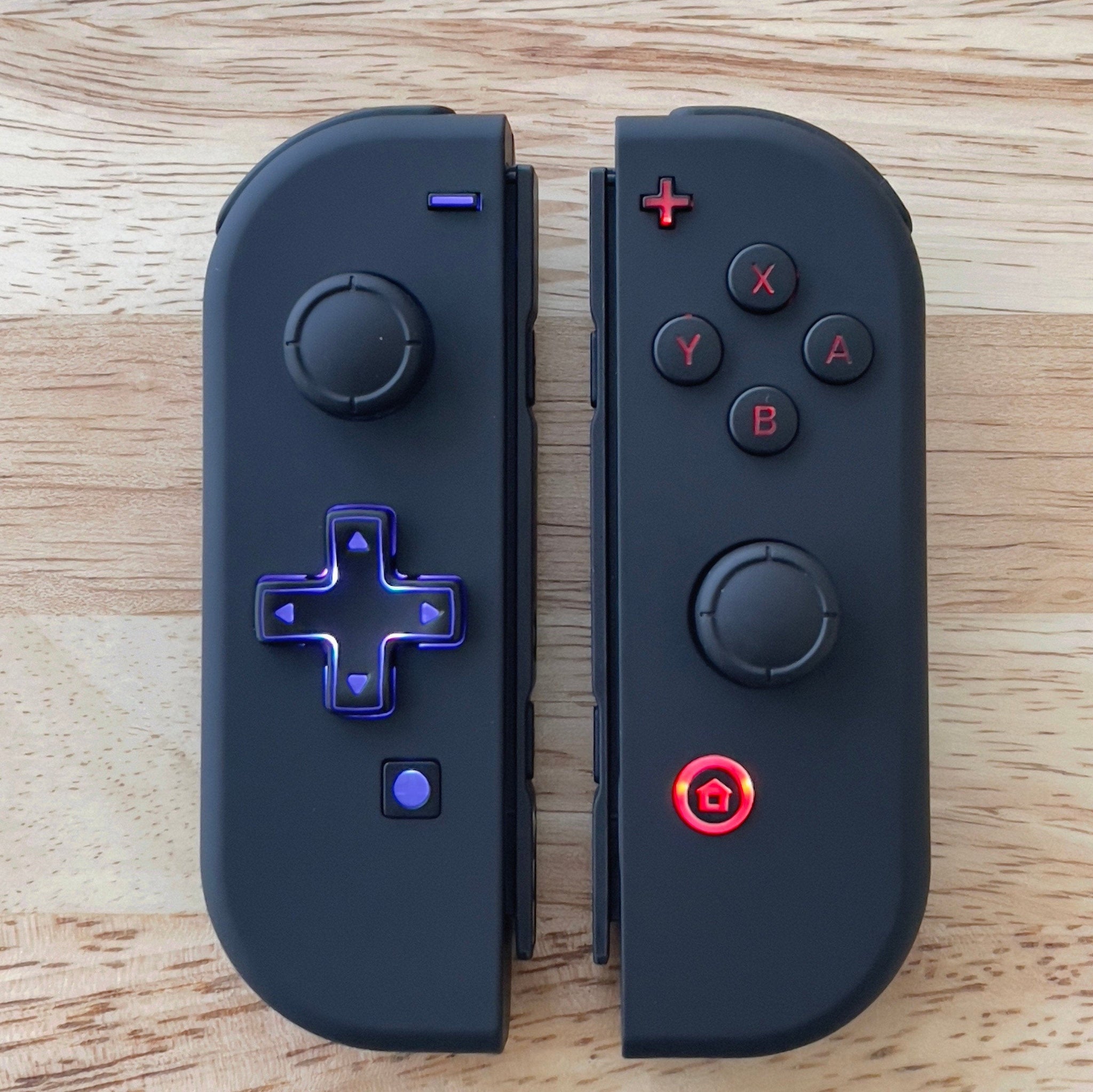 Custom Nintendo Switch Joy Con Controllers Black LED MOD with Black Ba GameTraderZero