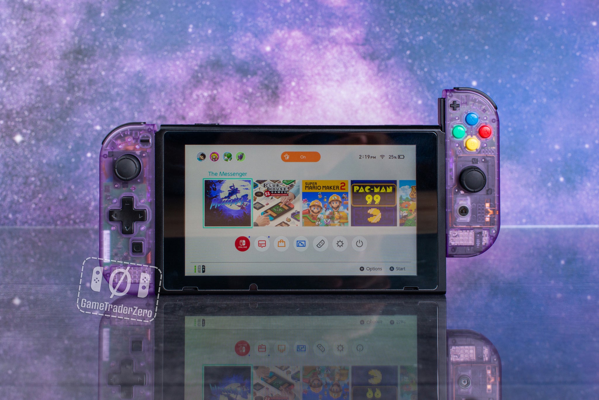 Atomic Purple Clear Custom Joy-Con Controllers — SNES Buttons & D