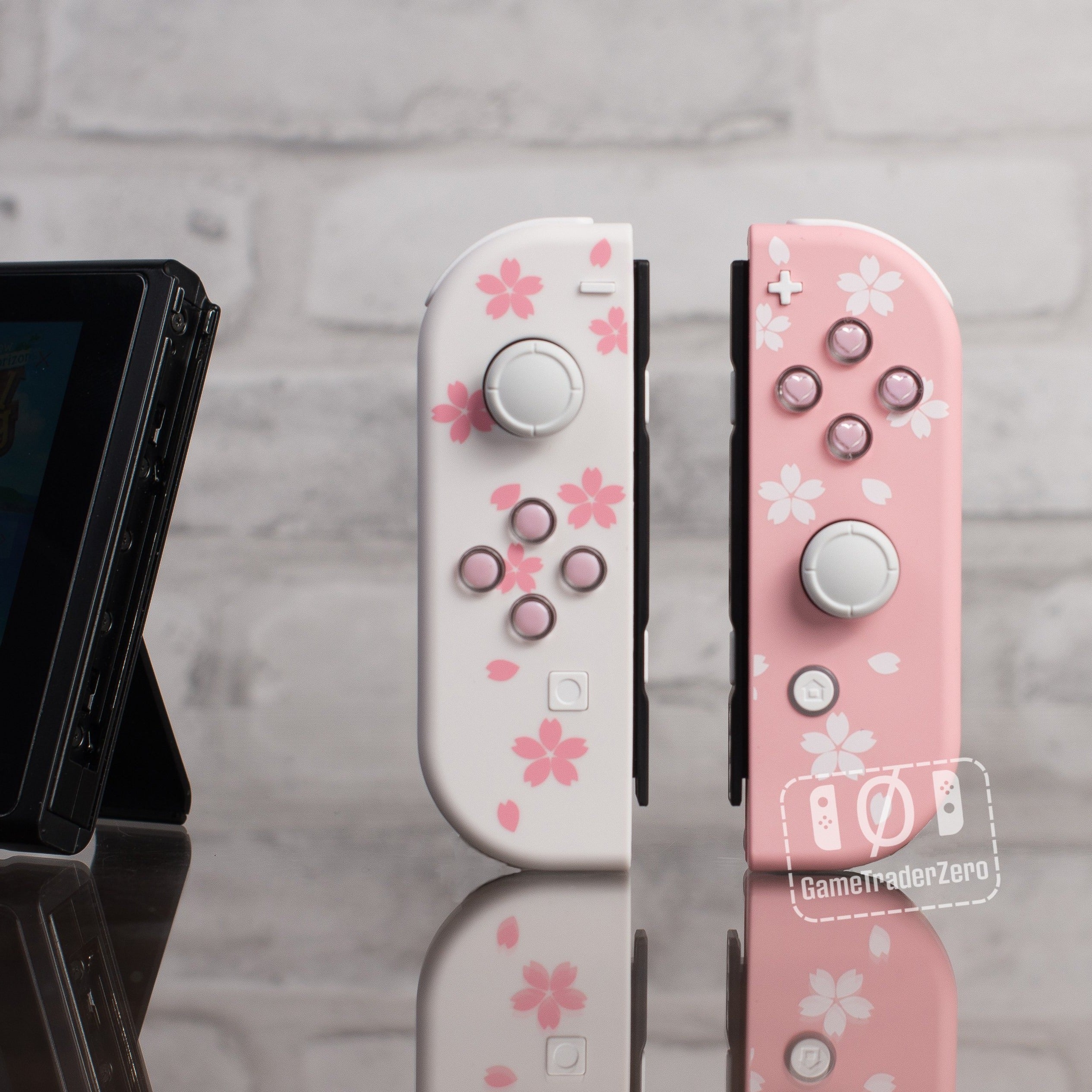 Sakura Flowers Joy-Con Mod with Pink Hearts Candy Buttons Pink and White  Nintendo SWITCH Controllers