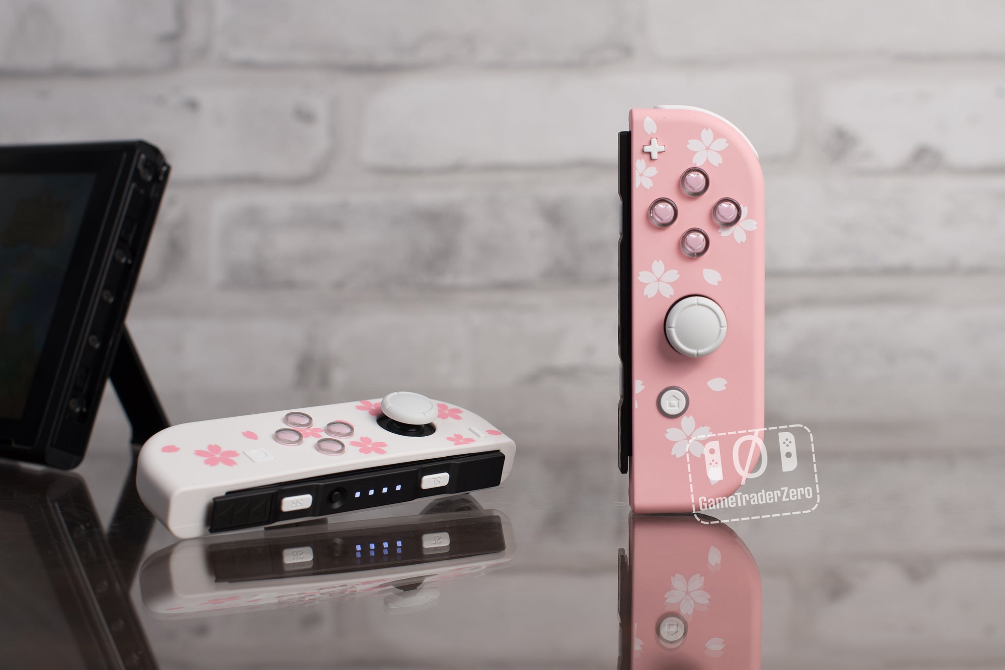 Top CB Customs White, Sakura Pink, & Pastel Hearts Nintendo Switch Joycons