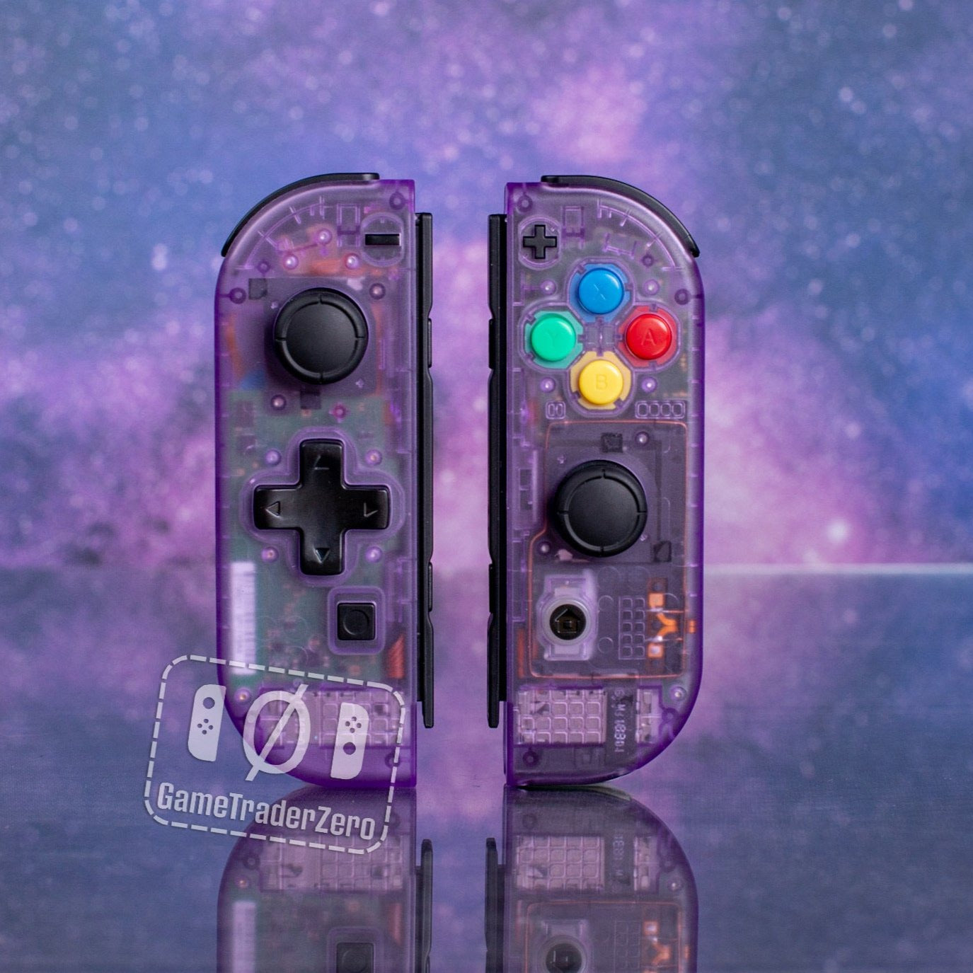 Ofte talt spejl ly Custom Nintendo Switch Clear Joy-Con Controllers Atomic Purple D-Pad S –  GameTraderZero